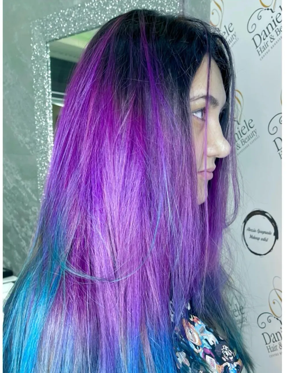 Dopo: colore fantasia viola e blu